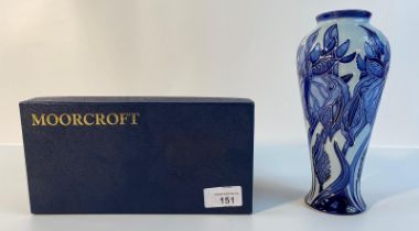 A Moorcroft Windrush blue on blue decorated vase, circa 2001, designed by Debbie Hancock, stamped