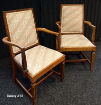 A Pair of 19th century carver chairs with parquetry inlay.