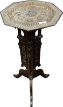 Antique Anglo Indian ornate table base with a loose octagonal brass and copper worked, deity