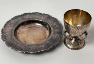 Two items of silver wares; Edinburgh Silver arts and crafts egg holder by Hamilton & Inches.
