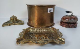 A world war one German polte dez 1916 trench item from Magdeburg, 2 brass Inkwell items along with