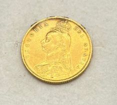 1887 Queen Victoria half gold sovereign coin.