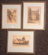 Three coloured etchings ''Old Gateway'', ''On the Canal'' and ''John Knox House, Edinburgh'', signed