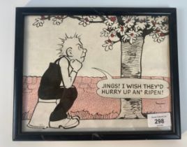 An OOr Wullie picture titled ' jings! I wish they'd hurry up an' Ripen! Framed [27x22cm]