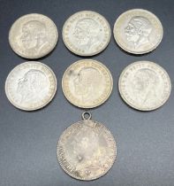 Six Silver George V 1935 Crowns. Together with a large French 1772 LUD XV Coin.