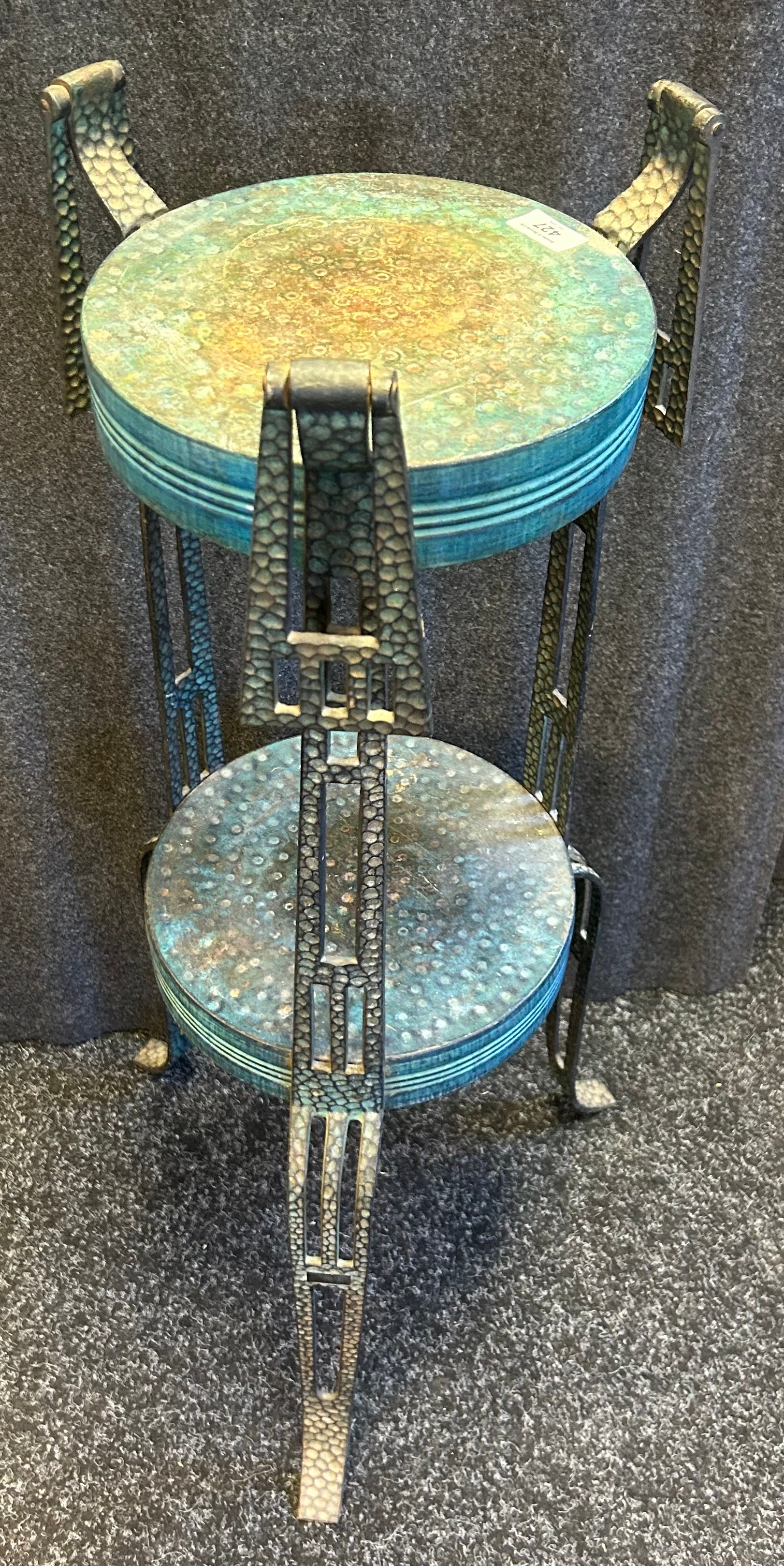 Set of 2 Iron Globe Plant Stands with Antique Green Finish
