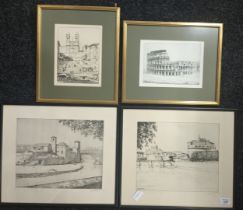 Four Artworks G.B Mirri Three dry point etchings Roma scenes, signed. [37x42cm] Along with etching