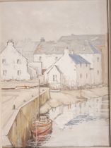 A. J Hastings (1908 -1990) Oil on canvas ''Village harbour'', signed. [Frame 48x38cm]