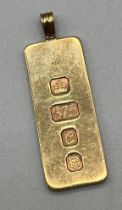 London 9ct yellow gold ingot pendant. [18.06grams] [4.8cm length]