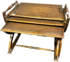 Reproduction butlers table- pull out two handle tray and side table. Together with an antique