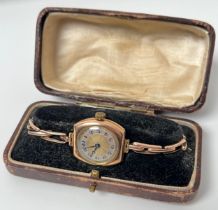 Vintage 9ct yellow gold ladies cocktail wristwatch by Texa. Gold, Mother of pearl and blue number