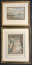 Two Artworks; An antique original watercolour depicting coastal scene. [Unsigned] [Frame measures