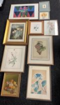 Ten Artworks; Mixed lot of various artworks to include oils, watercolors and engraving.