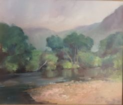 Oil on canvas/board ''River landscape'', unsigned within a ornate frame. [Frame 61x70cm]