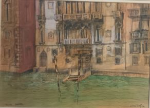 Carlo Rossi RSW RGI Ink and watercolour titled ''Palazza Barbaro, Venice.Signed and dated '90. [