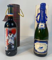A France 1998 world cup brut champagne dated 1994 along with a bottle of Bordeaux wine related to