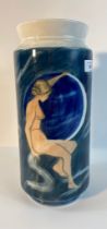 A Royal Copenhagen cylinder form vase depicting nude lady (2935/5780) Design Arnold Krog for R C [