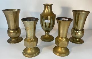 A collection of 20th century designed brass vases; AM Jockel & co Edinburgh & a pair of brass