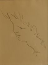 Jean Cocteau (1889-1963) Original drawing in pencil on brown paper titled 'Personage en Profile, Has