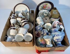 2 Boxes of porcelain tea ware & collectables; Royal Doulton Rochelle pattern tea service, Spode