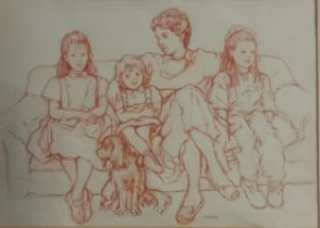 Anderson Red Chalk ''Family Portrait'', signed. [Frame 67x81cm]