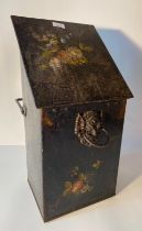 A Victorian Toleware Coal Bin With hand painted floral design [58x22cm]