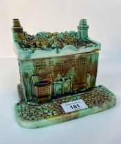 A 19th century majolica drip glaze house with lidded roof top design [18x14cm]