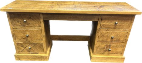 Contemporary knee hole desk flanked by a bank of three drawers [76x158x47cm]