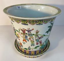 An Antique Republic Chinese '100 boys' pattern planter with resting plate [29.5x33cm]