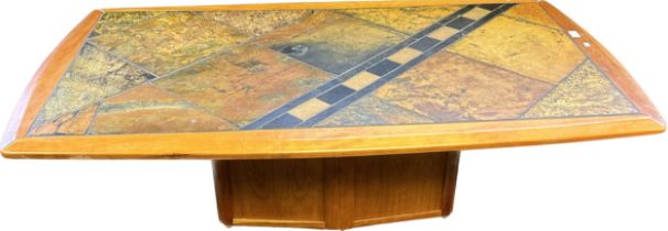 Vintage Paul Kingma style mosaic slate coffee table, within a teak frame and base, by 'Slate