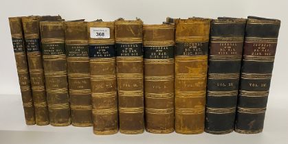 A Collection of 13 Antique books Journal of the Bo.Nat history society dating from 1888 in leather