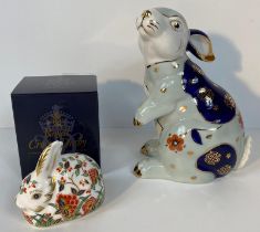 A Royal crown derby meadow rabbit along with large Bellwood rabbit figure