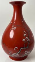 A VERY RARE RED- GLAZED ENAMELLED VASE, YUHUCHUNPING, Seal mark of the Chinese Qianlong period [