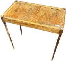 Antique table, raised on turned tapered legs ending in castor feet [70x66x36.5cm]