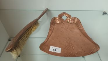 Arts and Crafts copper dust or crumb pan and brush.