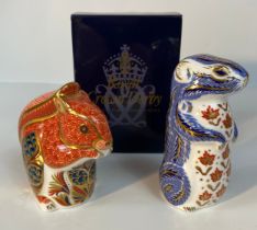 2 Royal crown derby animals paperweight with gold stoppers; Red squirrel & chipmunk [10cm]
