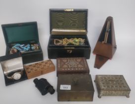 A collection of collectable antique boxes, antique metronome