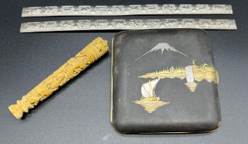 A Lot of Chinese and Japanese items; Japanese 1920's 30's Mount Fuji scene cigarette case by Ohayo