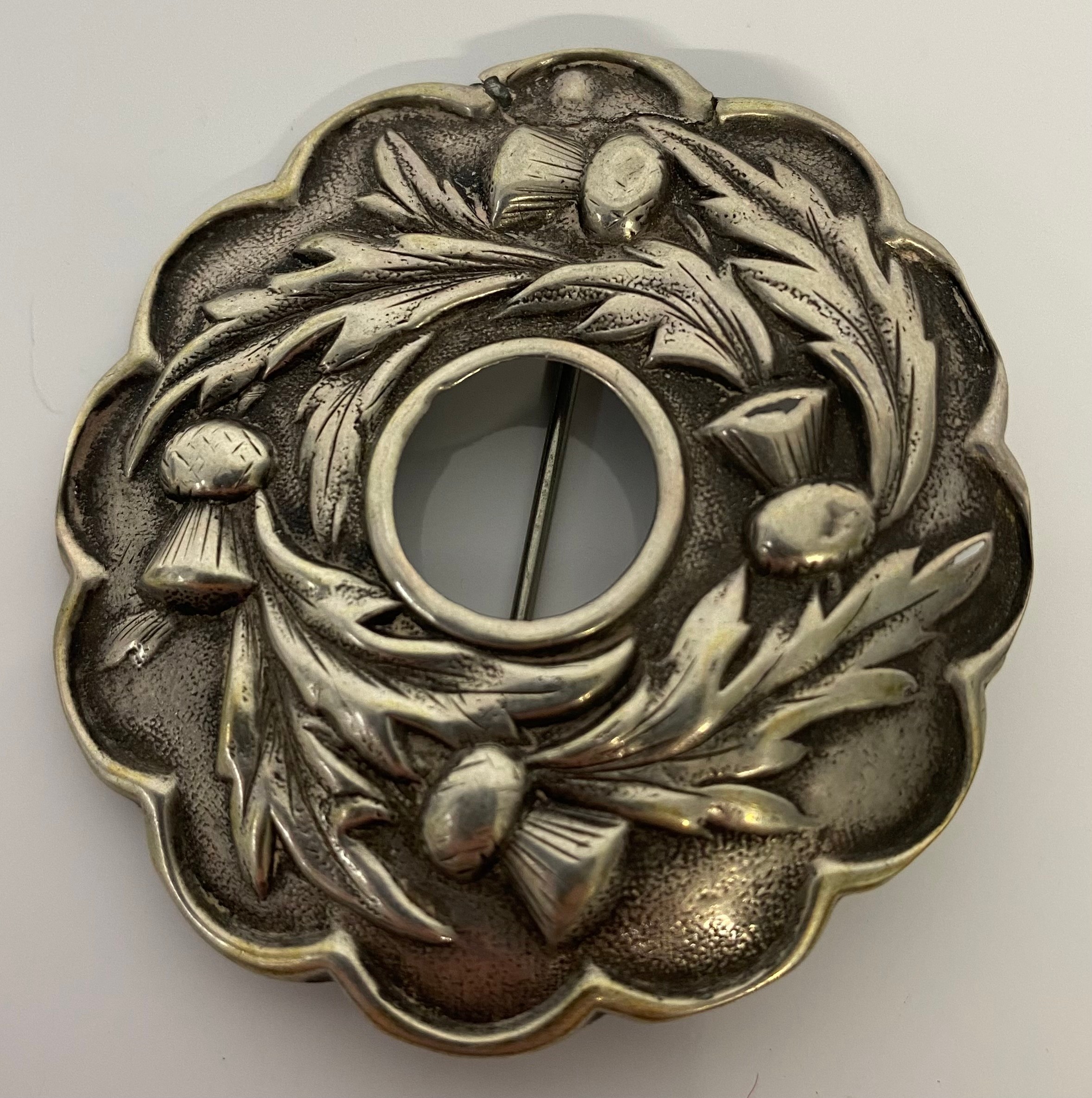 Four Silver brooches and one other; Plated Victorian thistle design brooch, Glasgow silver ornate - Image 2 of 8