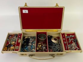 A Jewellery box containing a large quantity of jewellery; Silver rings, clan badges, Victorian