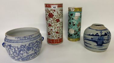 A collection of antique Chinese vases; A 19th century oriental vase of cylindrical form with