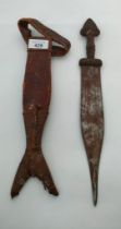 A Tebu dagger with spear head top in fishtail scabbard [37.5cm]
