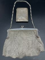 Birmingham silver engraved card case and 925 import London silver chainmail purse/ bag. [216grams]