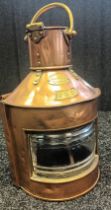 Antique Bow Port copper ship lantern manufactured by Telford, Grier & Mackay, Glasgow.