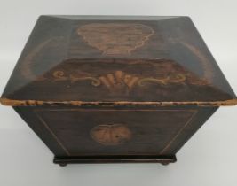 A 19th century stained arts and crafts document Box raised on bun feet [15x26x26cm]