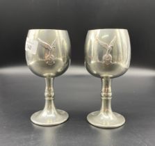 A Pair of R.A.F. Pewter drinking goblets. [16cm high]