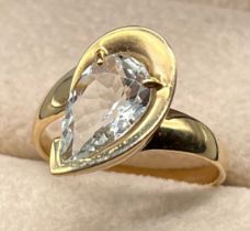 9ct yellow gold ring set with a pear cut gem stone. [Ring size R] [4.99Grams]