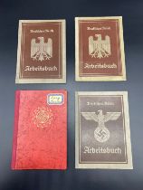 Three WWII German books; Three Labour books and German Labour Book.