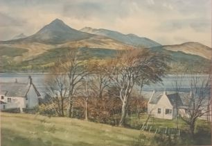 William Lees Watercolour Hills & Loch scene [49.5x62cm]