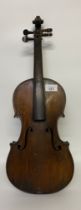 An antique violin with back stamp & label [57.5cm]
